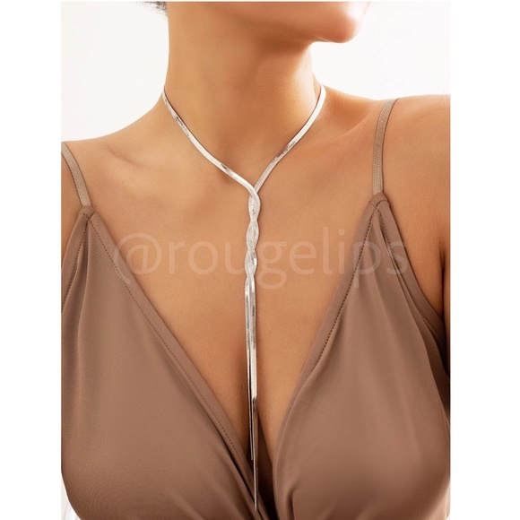 Silver Tone Y Twisted Shape Necklace - Picture 7 of 8